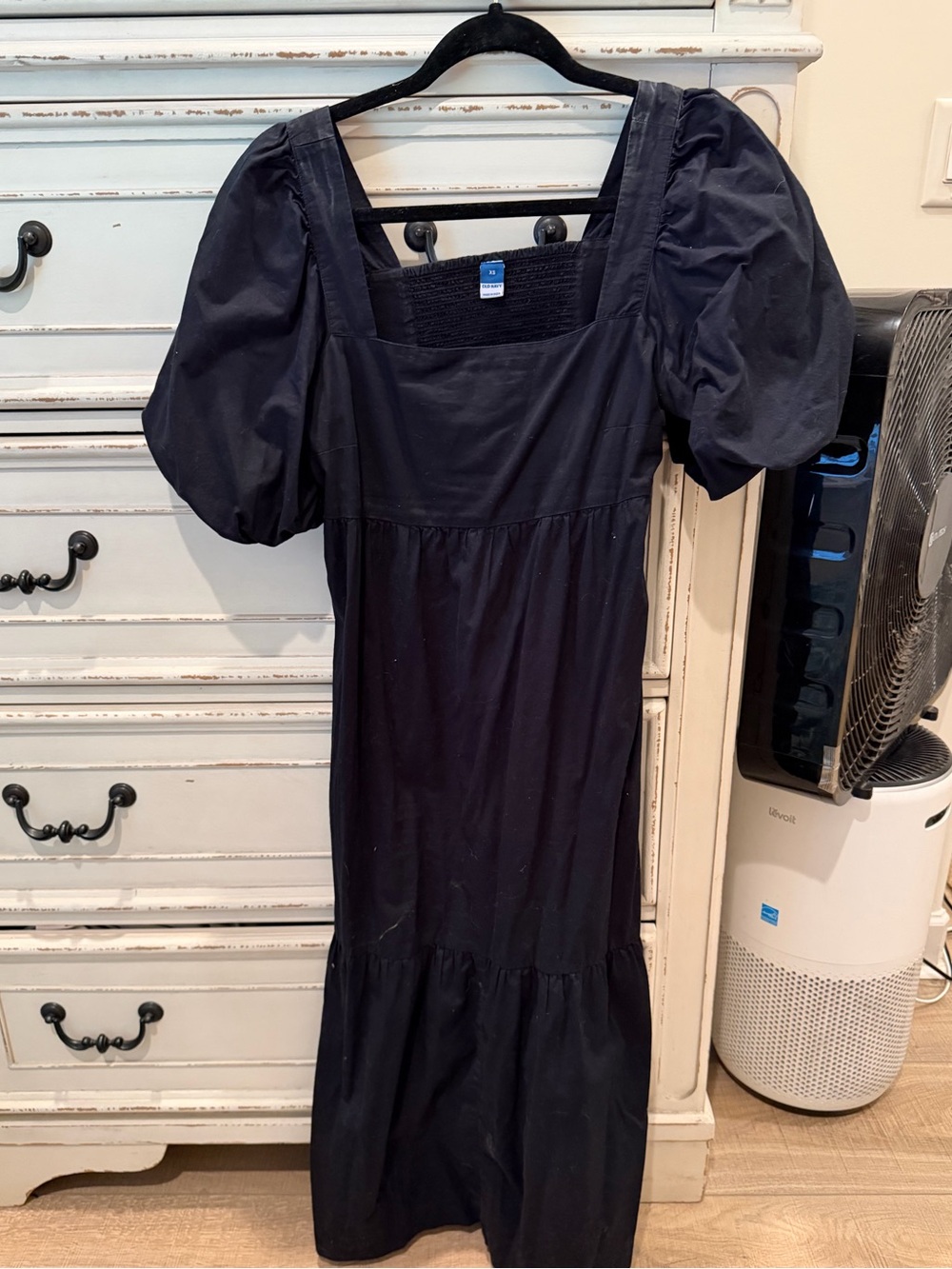 Old Navy Black Puff-Sleeve Square-Neck Midi Dress